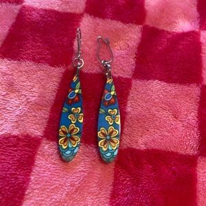 Teal teardrop shaped hanging earrings